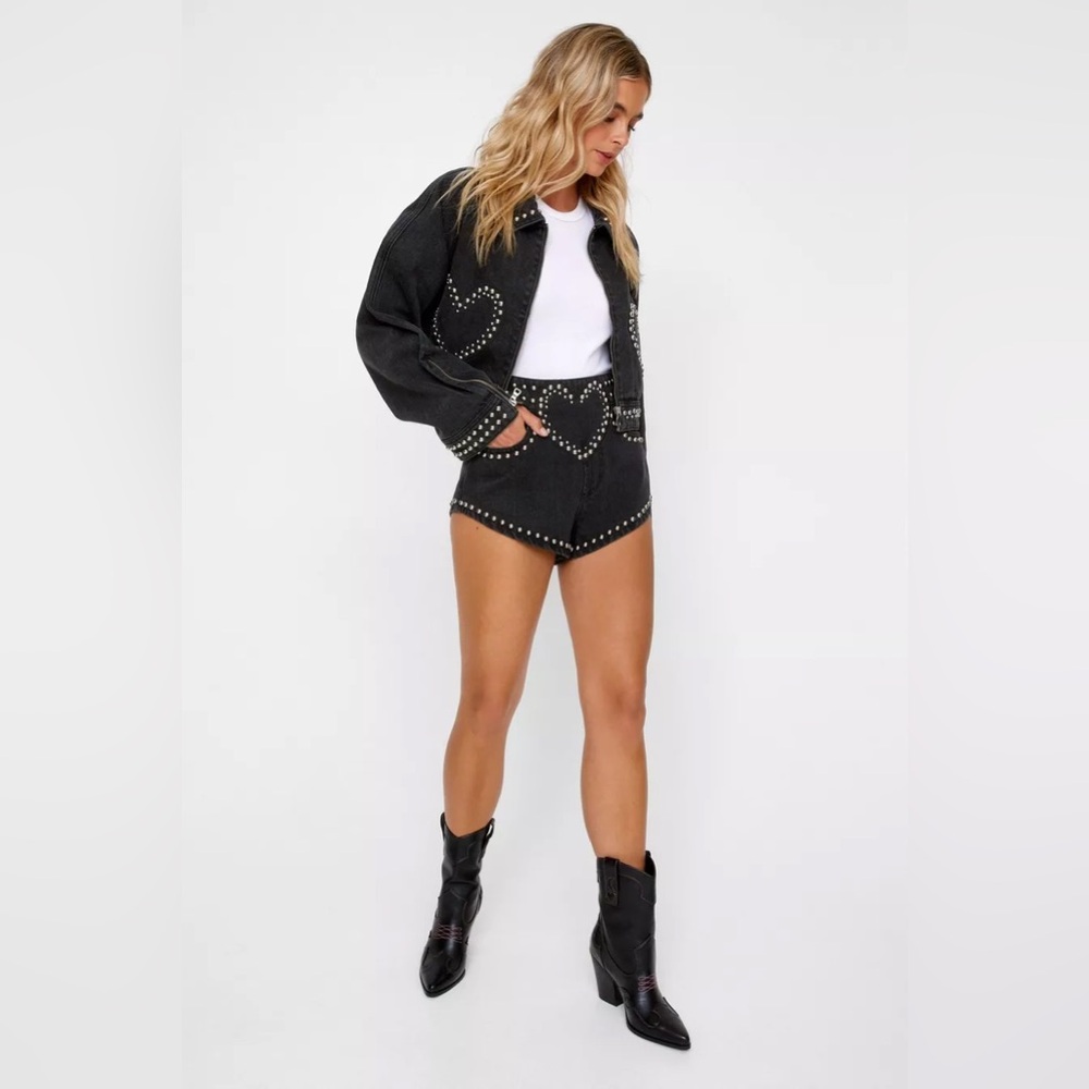 NastyGal Studded Heart Western Denim Set